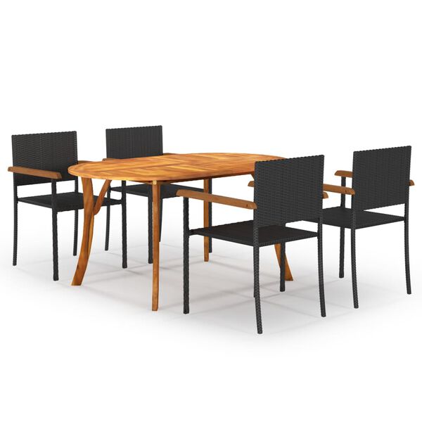 vidaXL Dining Set Black Solid acacia wood Medium Durable Dining Set