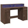 vidaXL Desk with LED Lights Brown Oak 55.1x21.7x35.8" Engineered Wood