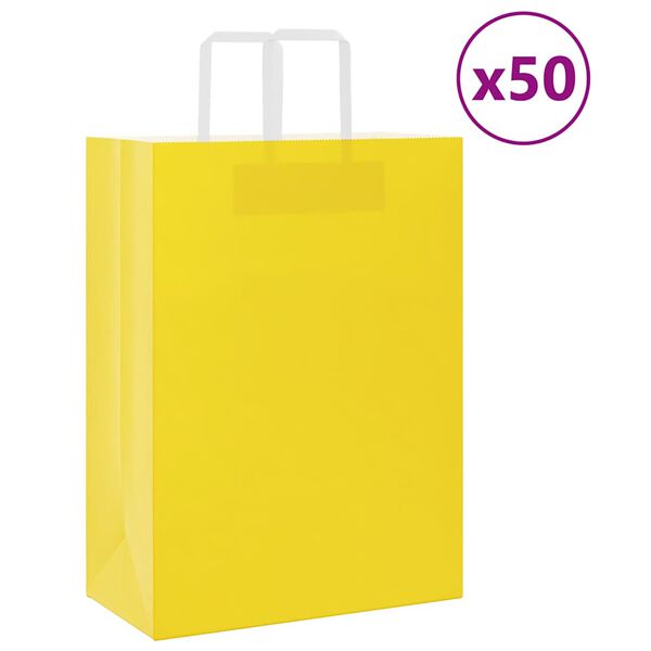 vidaXL Paper Bags 50 pcs with Handles Yellow 12.6x6.7x17.3"
