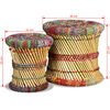 vidaXL Stool Set of 2 Multicolor Bamboo and Chindi with Iron Frame