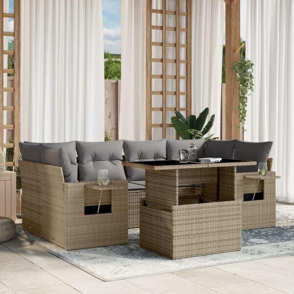 vidaXL Garden Sofa Set Beige Poly Rattan Medium Modular