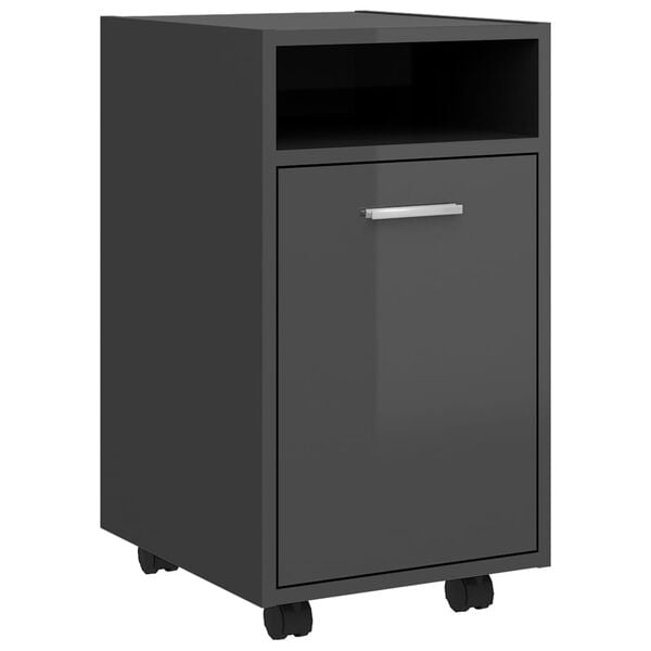 vidaXL Side Cabinet with Wheels High Gloss Gray 13"x15"x23.6" Engineered Wood