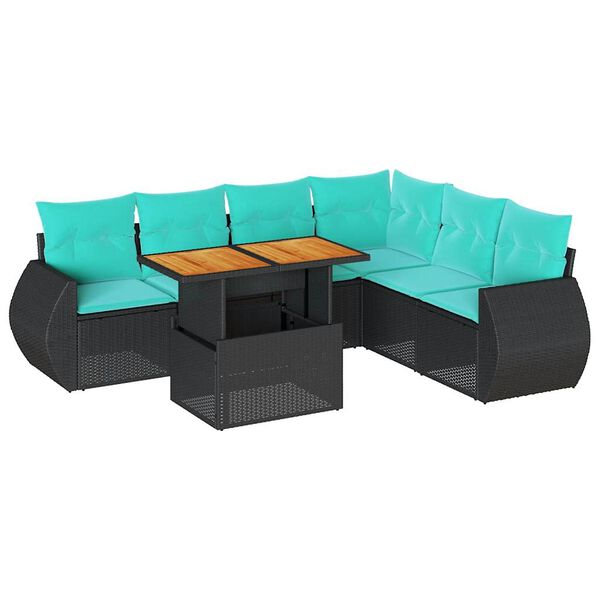 vidaXL 7 Piece Patio Sofa Set with Cushions Black Poly Rattan