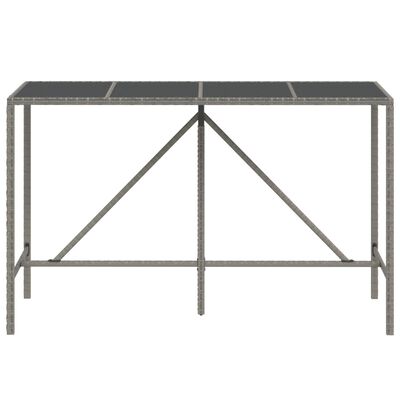 vidaXL Bar Table with Glass Top Gray 70.9"x27.6"x43.3" Poly Rattan