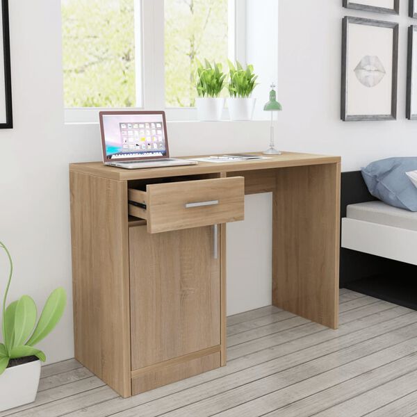 vidaXL Desk Oak Engineered wood 39.4 x 15.7 x 28.7 in Storage Desk