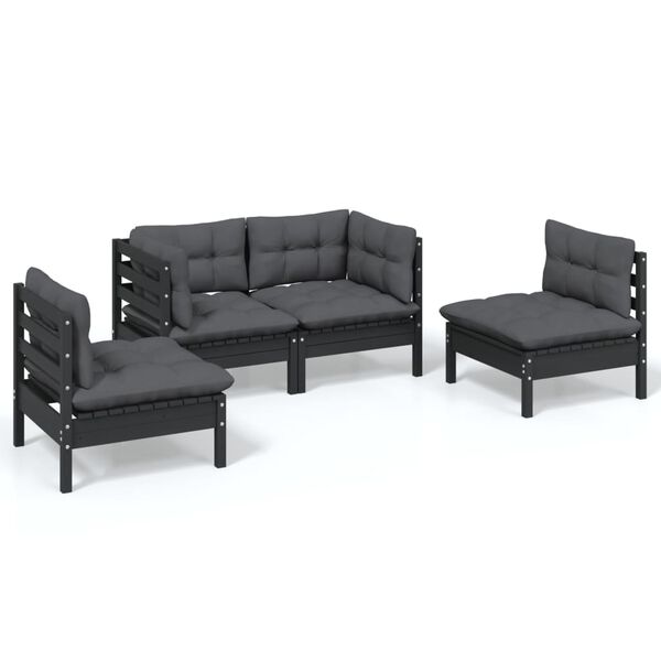 vidaXL Garden Lounge Set Anthracite Solid pine wood, 100% polyester fabric
