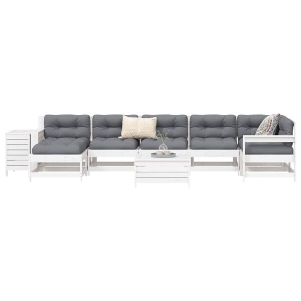 vidaXL Garden Sofa Set White Solid Pine Wood 9 Piece Set Modular