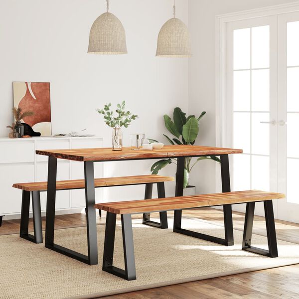 vidaXL Dining Set Black and Natural Wood Solid Acacia wood Medium