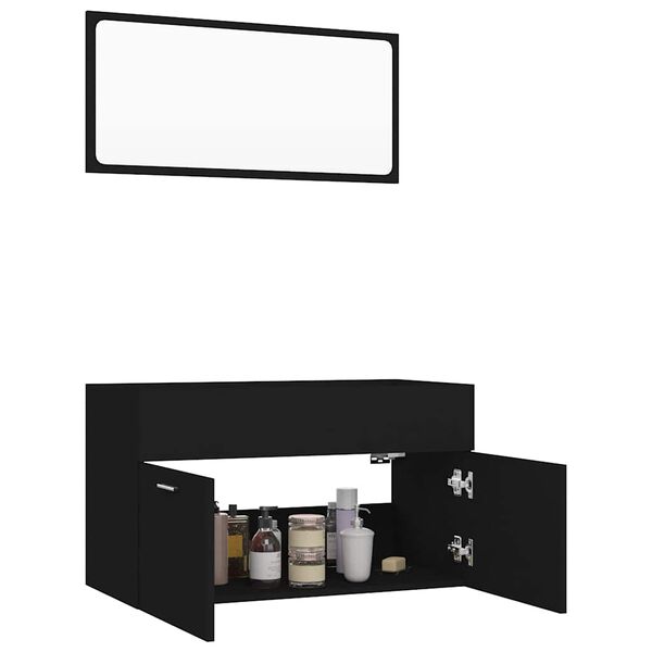 vidaXL Bathroom Furniture Set Black Engineered Wood, Acrylic Medium
