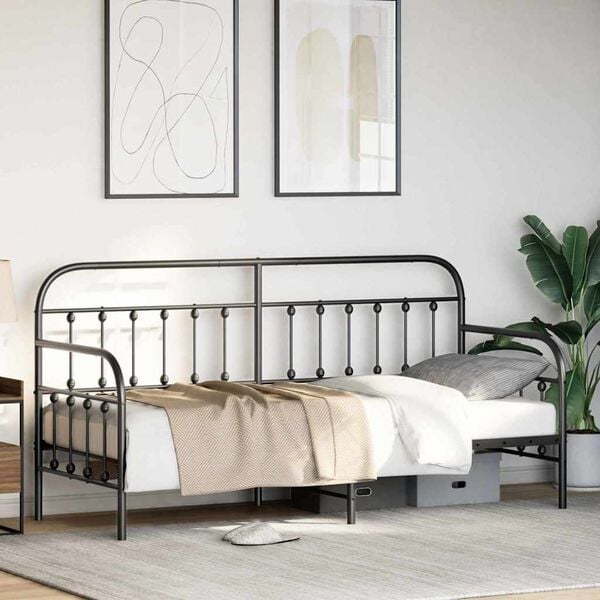 vidaXL Daybed Frame with Headboard Black 31.5" x 78.7" Steel
