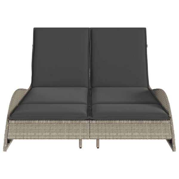 vidaXL Patio Sun Lounger Light Gray PE Rattan, Powder-Coated Steel Double