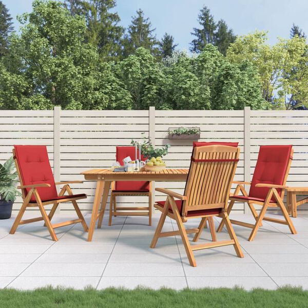 vidaXL Reclining Garden Chair Set of 4 Natural wood and red