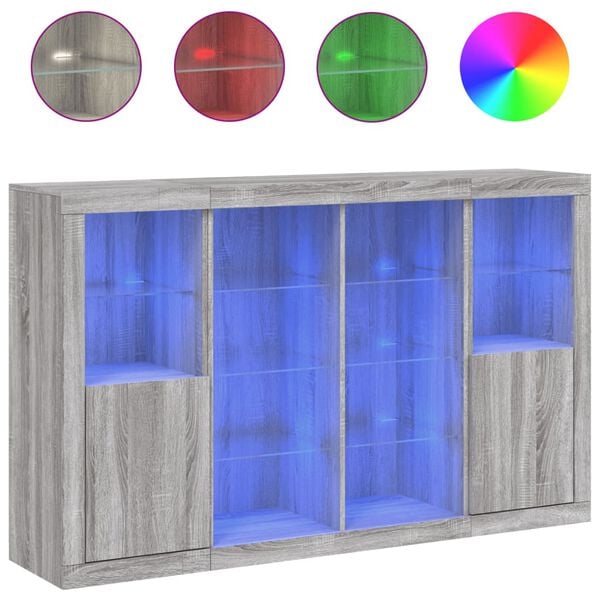 vidaXL Sideboard Set of 3 Grey Sonoma Engineered wood, Glass Large