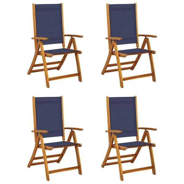 vidaXL Folding Garden Chair Set of 4 Blue Solid Acacia wood, Textilene