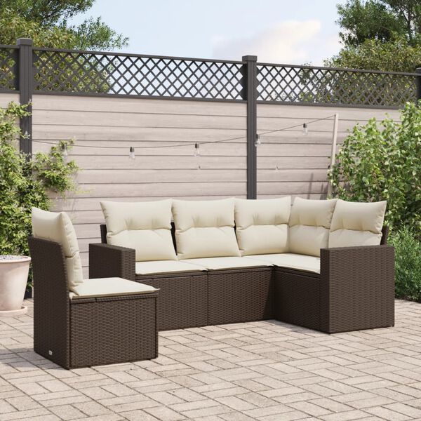 vidaXL Garden Sofa Set Brown PE Rattan Standard Adjustable Feet
