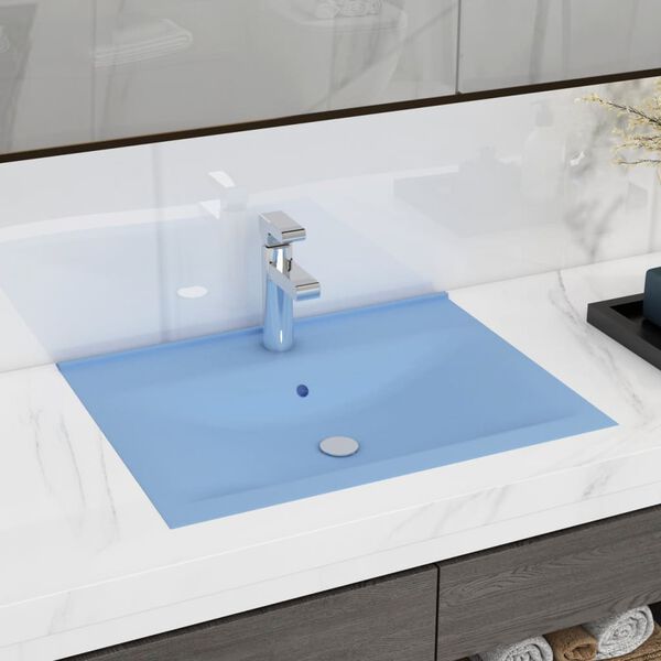 vidaXL Luxury Basin with Faucet Hole Matt Light Blue 23.6x18.1" Ceramic