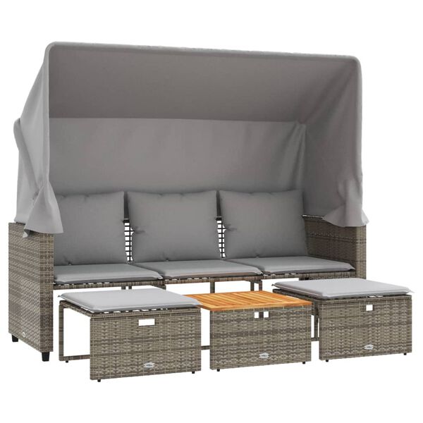 vidaXL Garden Sofa Grey PE rattan 3-seater Retractable Outdoor Sofa