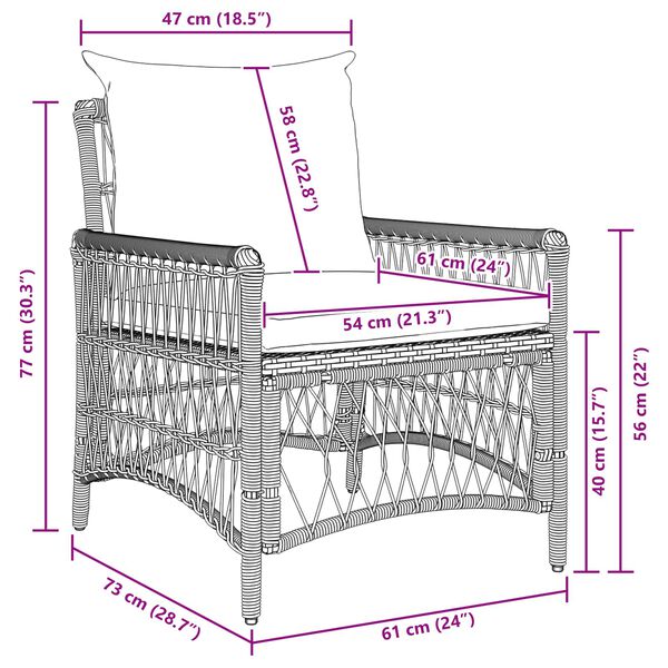 vidaXL Garden Chair Black 60 x 70 x 78cm poly rattan