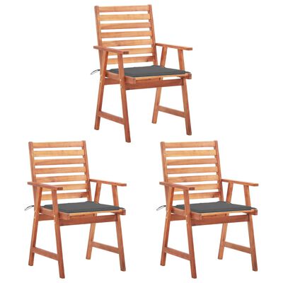 vidaXL Patio Dining Chairs 3 pcs with Cushions Solid Acacia Wood