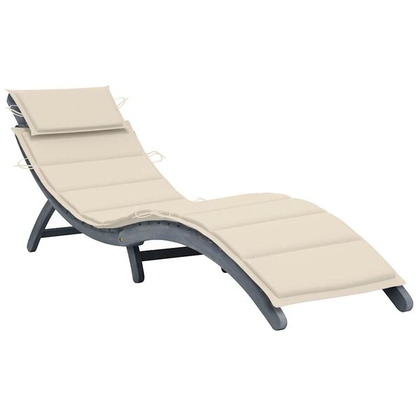 vidaXL Sun Lounger Grey Solid acacia wood Standard Collapsible