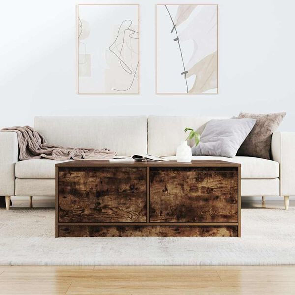 vidaXL Coffee Table Smoked oak Engineered wood 39.4 x 39.4 x 15.7 in