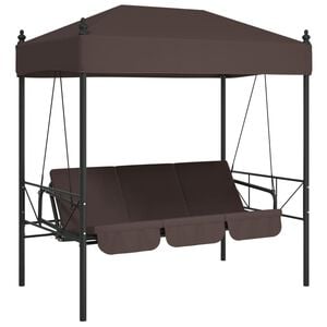vidaXL Garden Swing Bench Coffee brown Powder-coated steel, Polyester