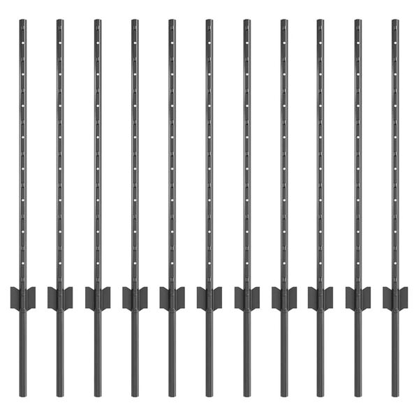 vidaXL Fence Post 11 pcs Grey 31.50 in Steel