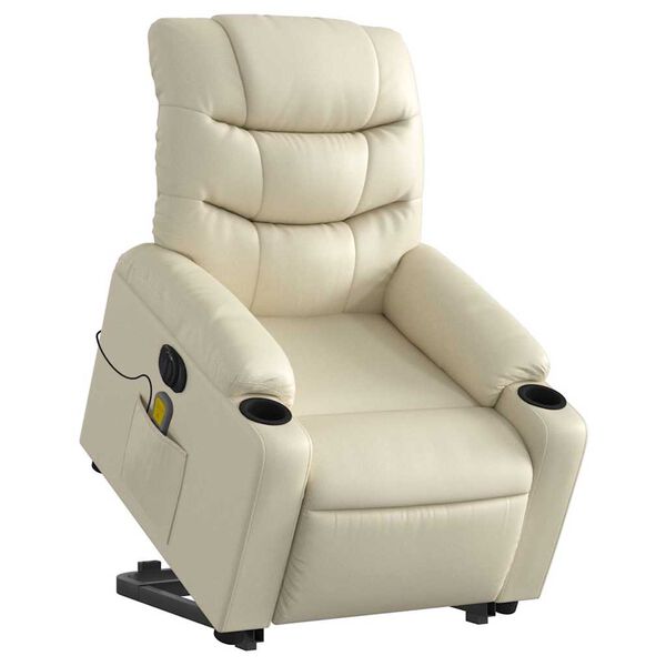 vidaXL Electric Stand up Massage Recliner Chair Cream Faux Leather