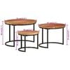 vidaXL Nesting Table Set of 3 Natural wood and black