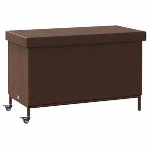 vidaXL Patio Storage Box with Wheels Brown 43.3x21.7x28.7" Poly Rattan
