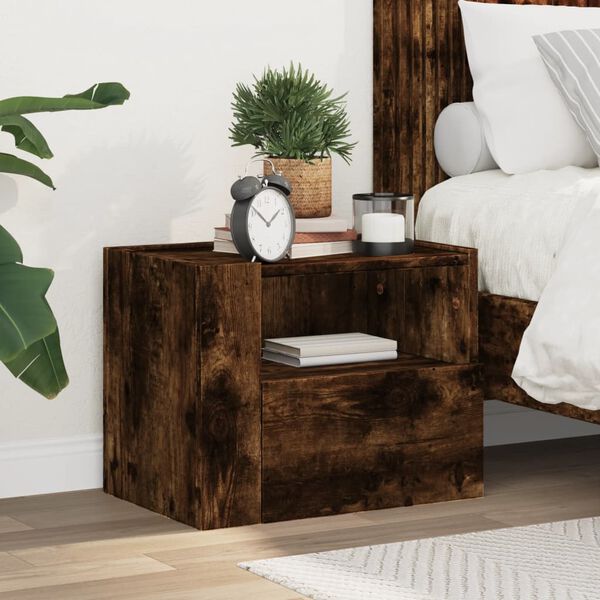 vidaXL Wall-mounted Bedside Cabinet Smoked Oak Engineered wood Compact