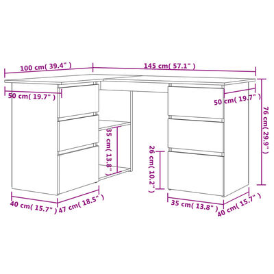 vidaXL Corner Desk White 57.1"x39.4"x29.9" Engineered Wood