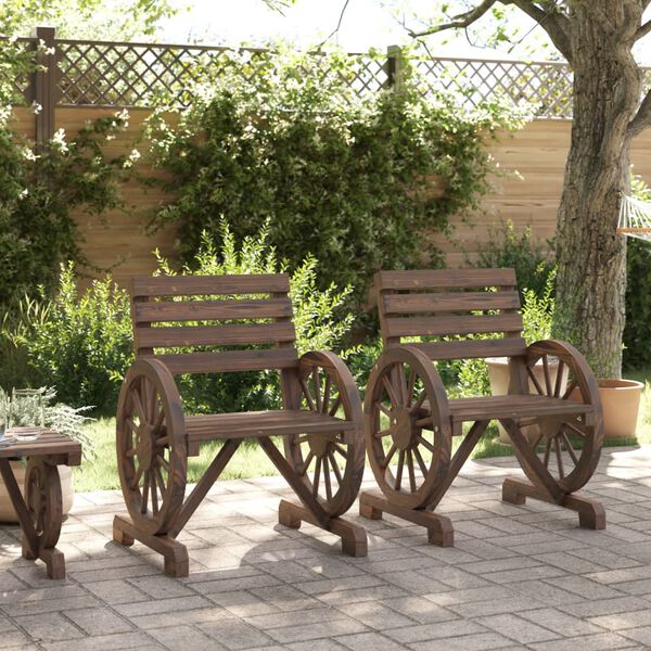 vidaXL Garden Chair Set of 2 Burnt wood Solid fir wood Standard