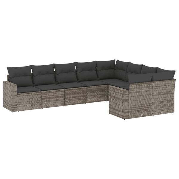 vidaXL Garden Sofa Set Gray PE Rattan, Powder-coated Steel, Polyester Fabric