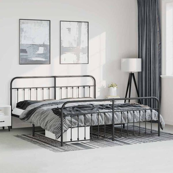 vidaXL Bed Frame Black Powder-Coated Steel Double Bed Durable