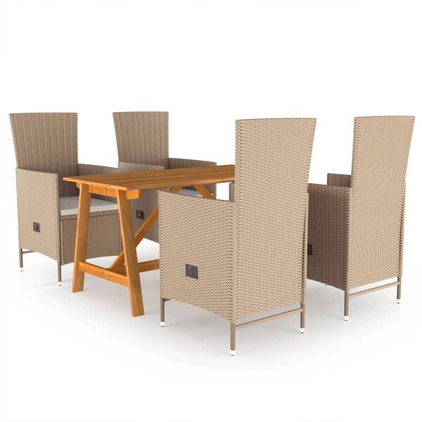 vidaXL Dining Set Beige, Cream White Solid Acacia Wood