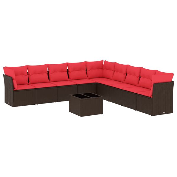 vidaXL 10 Piece Patio Sofa Set with Cushions Brown Poly Rattan