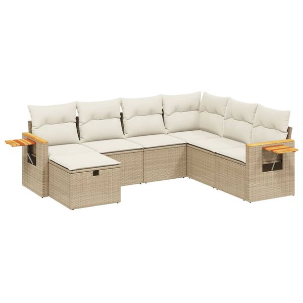 vidaXL Garden Sofa Set Beige PE rattan, powder-coated steel, fabric