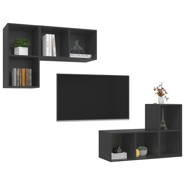vidaXL TV Cabinet Set of 4 Gray Engineered wood Medium