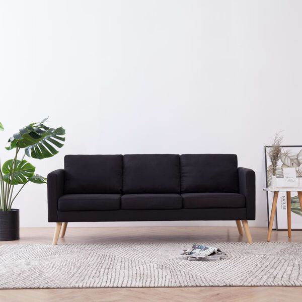 vidaXL Sofa Black Wooden frame and polyester fabric 3-Seater