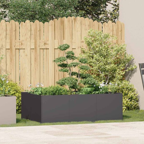 vidaXL Planter Black Cold-rolled steel Large Planter Rectangular