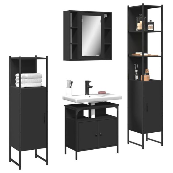 vidaXL Bathroom Cabinet Set Black Engineered wood Large