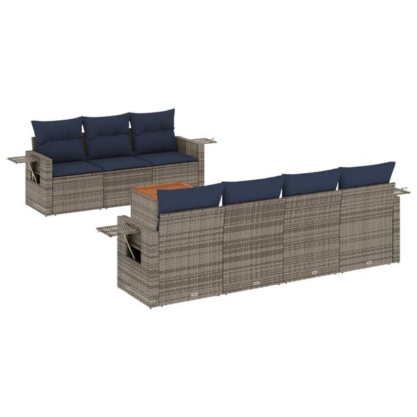 vidaXL 8 Piece Garden Sofa Set with Cushions Grey Poly Rattan