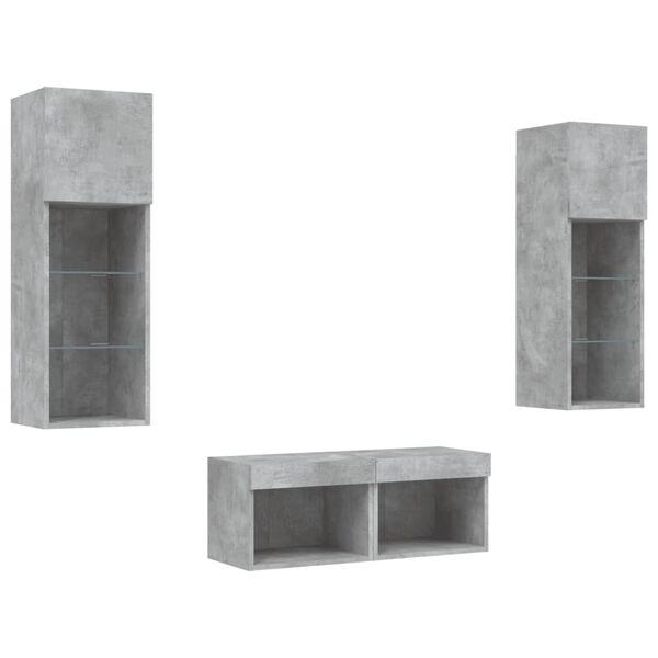 vidaXL 4 Piece TV Wall Stands with LED Lights Concrete Gray
