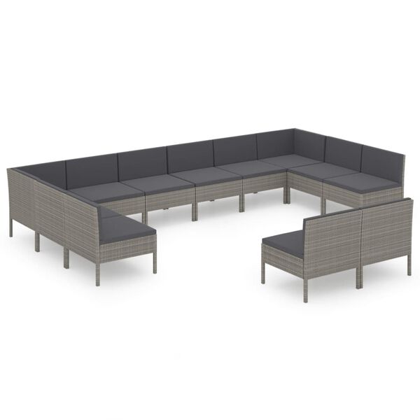 vidaXL Garden Lounge Set Grey Poly Rattan Large Modular