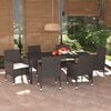 vidaXL Dining Set Brown PE rattan, steel, glass, aluminum, polyester