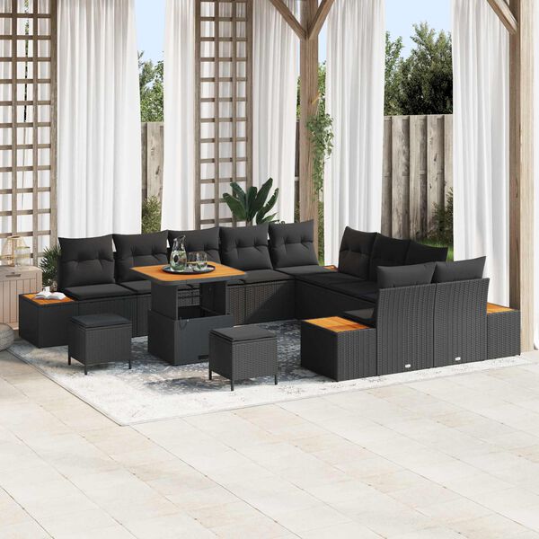 vidaXL Garden Sofa Set 13 pcs Black Poly Rattan