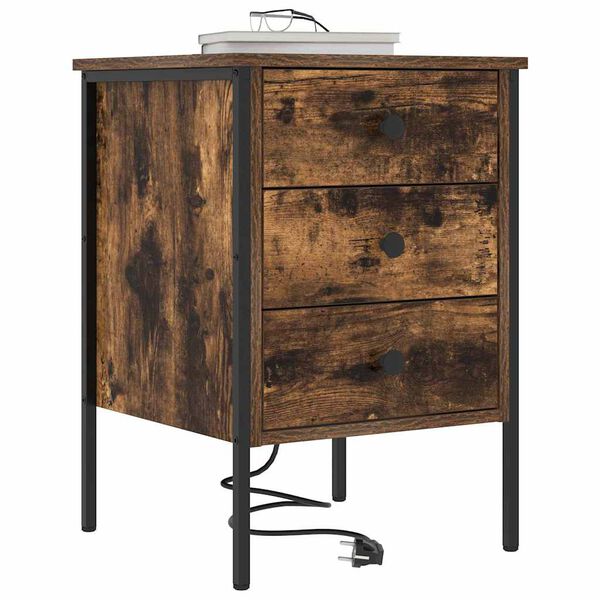 vidaXL Bedside Cabinet 2 pcs Smoked Oak 16.54 x 16.14 x 24.02 in