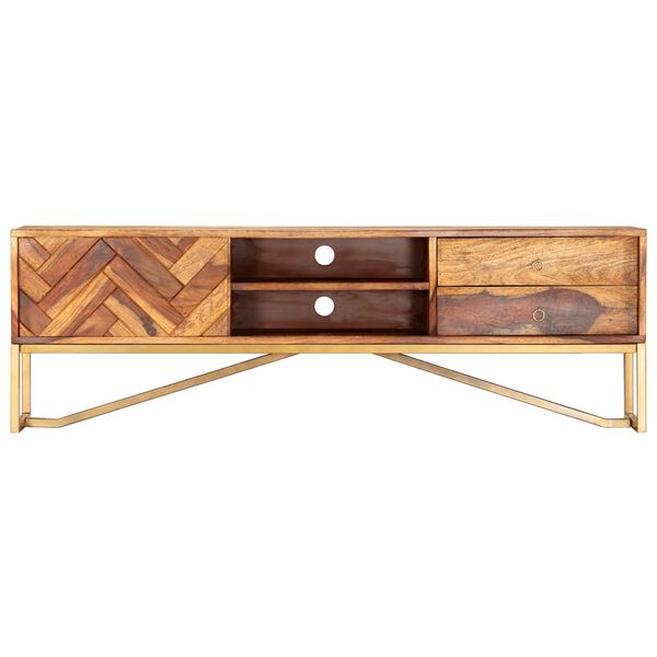 vidaXL TV Cabinet Brown Solid Acacia Wood, Brass powder-coated iron