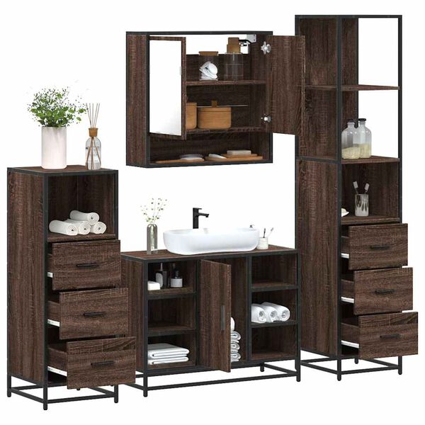 vidaXL Bathroom Furniture Set Brown Oak Engineered wood, Metal